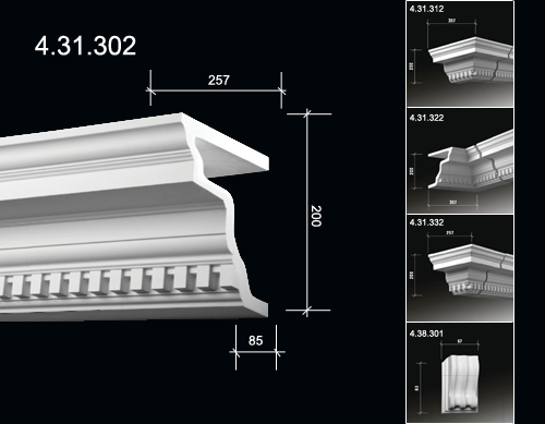  4.31.302  Polyurethane cornices with ornament