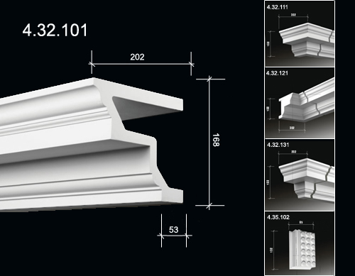 4.32.101 Polyurethane cornices with a smooth profile