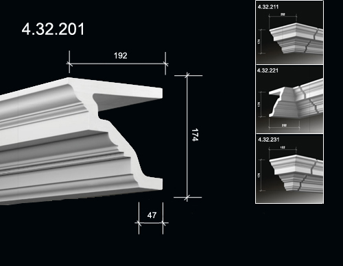 4.32.201 Polyurethane cornices with a smooth profile