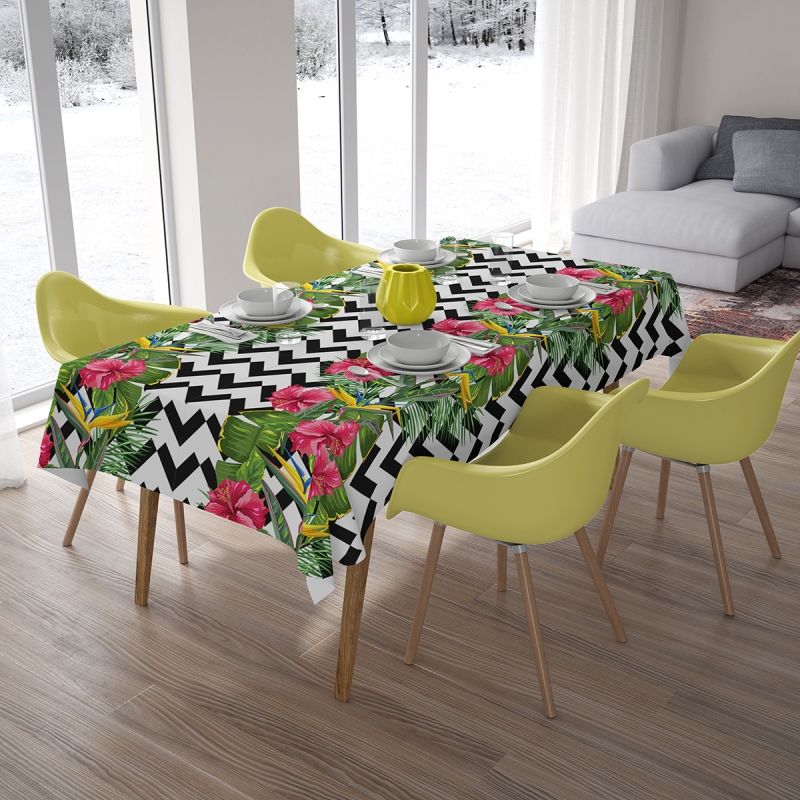 Tablecloth Tropical Leaves and Hibiscus Flowers