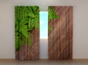 Photo curtains Fern Leaves on Brown Oak Wood