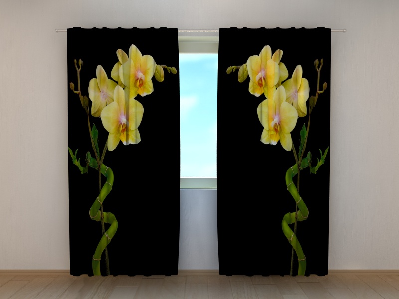 Photo curtains Duet of Bamboo and Orchid