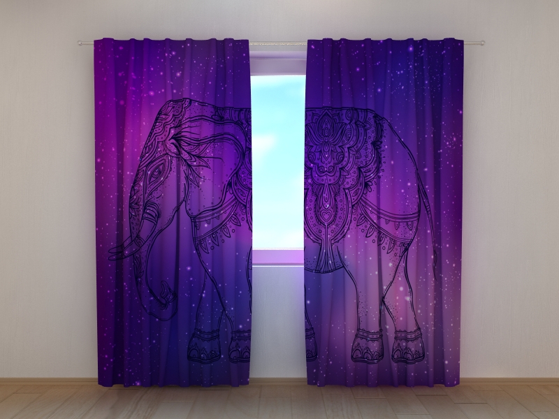 Photo curtains  Indian Elephant over Mandala