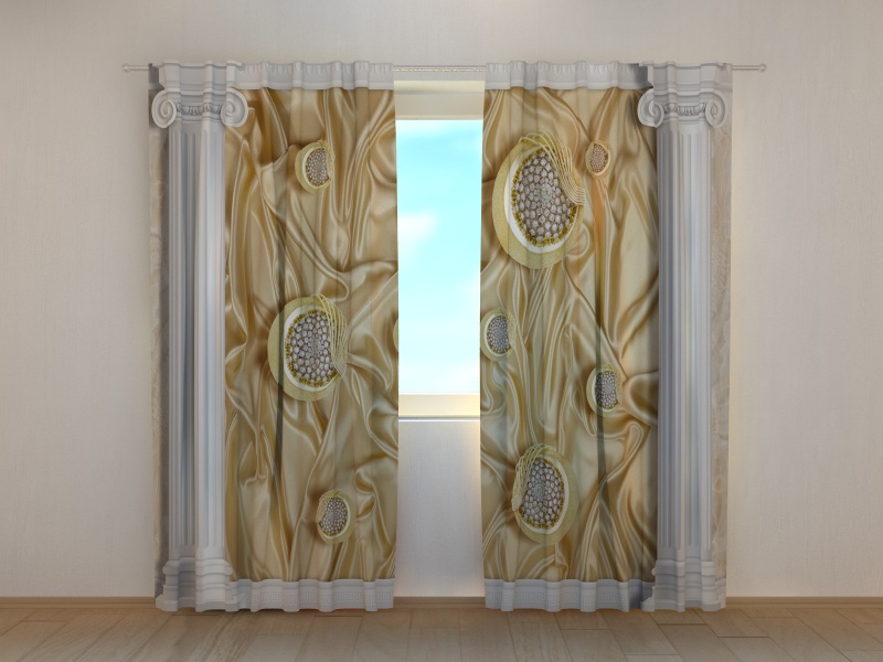 Photo curtains Greek Columns and Silk Background